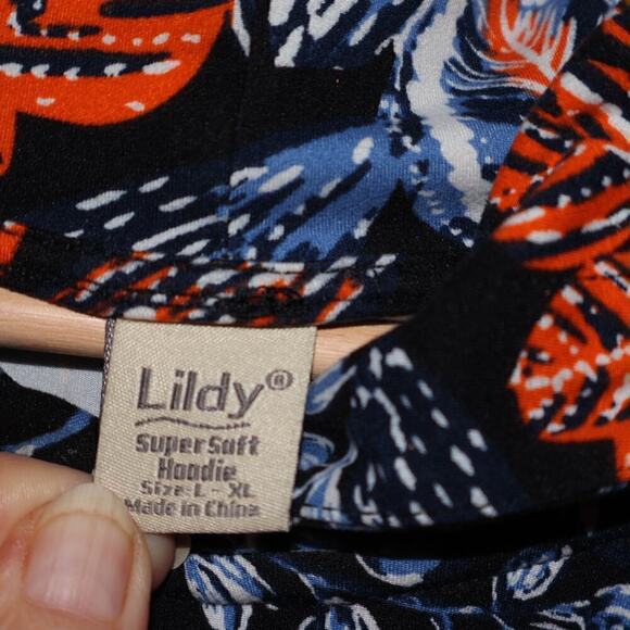 Lildy Sz Large Jacket Hood Blue Floral Soft Knit Front Pocket Long Sleeve - Picture 12 of 13